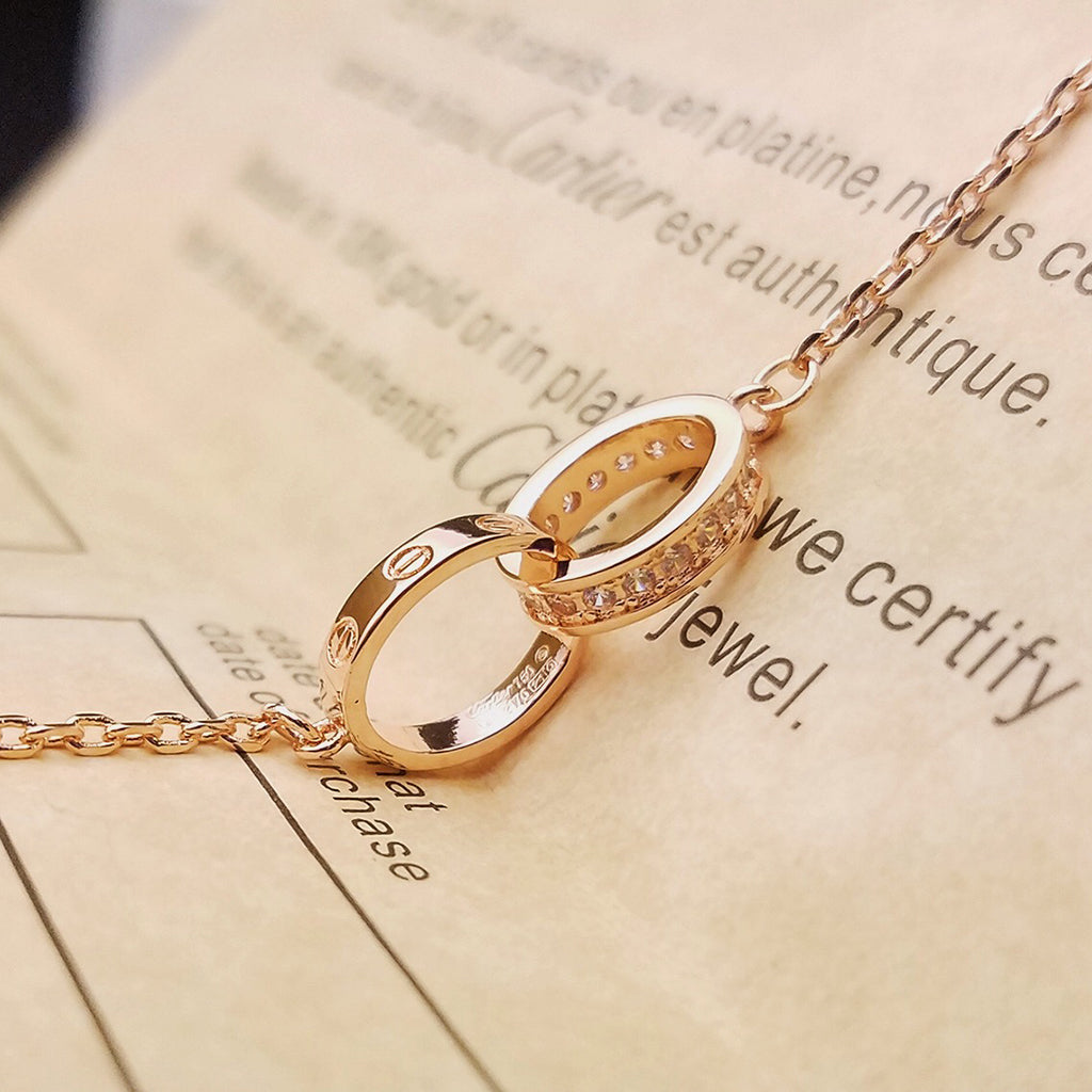 [Lumi Jewelry]LOVE DOUBLE RING HALF DIAMOND BRACELET