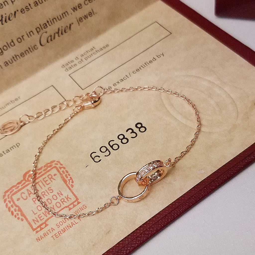 [Lumi Jewelry]LOVE DOUBLE RING HALF DIAMOND BRACELET