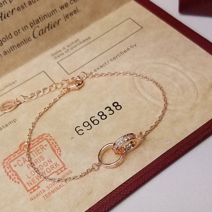 [Lumi Jewelry]LOVE DOUBLE RING HALF DIAMOND BRACELET