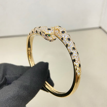 [Lumi Jewelry]PANTHERE DOUBLE HEADED HALF DIAMOND OPEN BRACELET