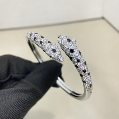 [Lumi Jewelry]PANTHERE DOUBLE HEADED HALF DIAMOND OPEN BRACELET