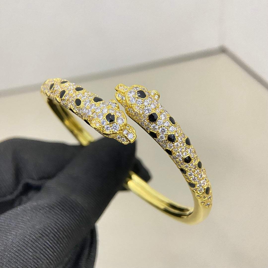 [Lumi Jewelry]PANTHERE DOUBLE HEADED HALF DIAMOND OPEN BRACELET