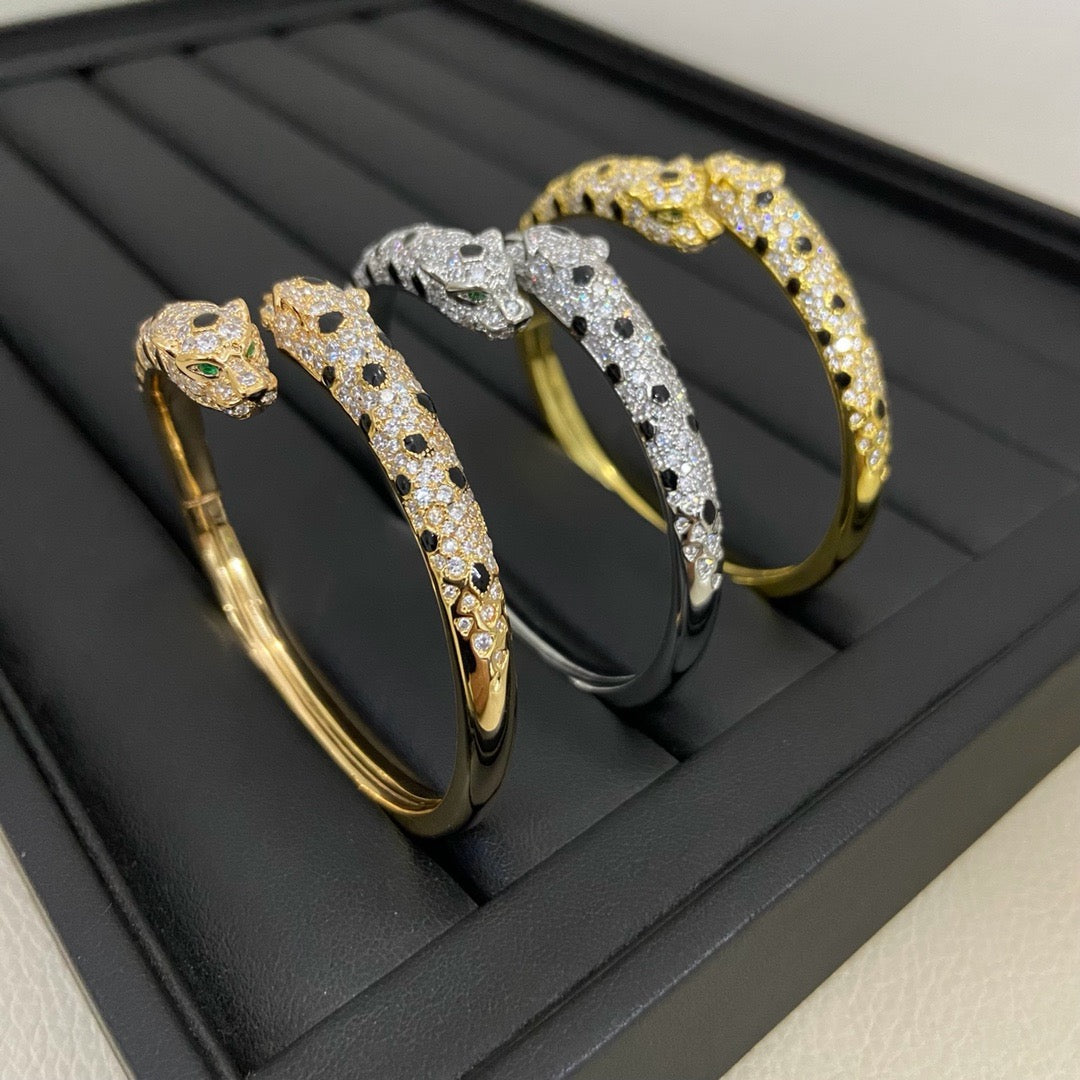 [Lumi Jewelry]PANTHERE DOUBLE HEADED HALF DIAMOND OPEN BRACELET