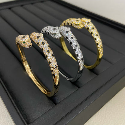 [Lumi Jewelry]PANTHERE DOUBLE HEADED HALF DIAMOND OPEN BRACELET