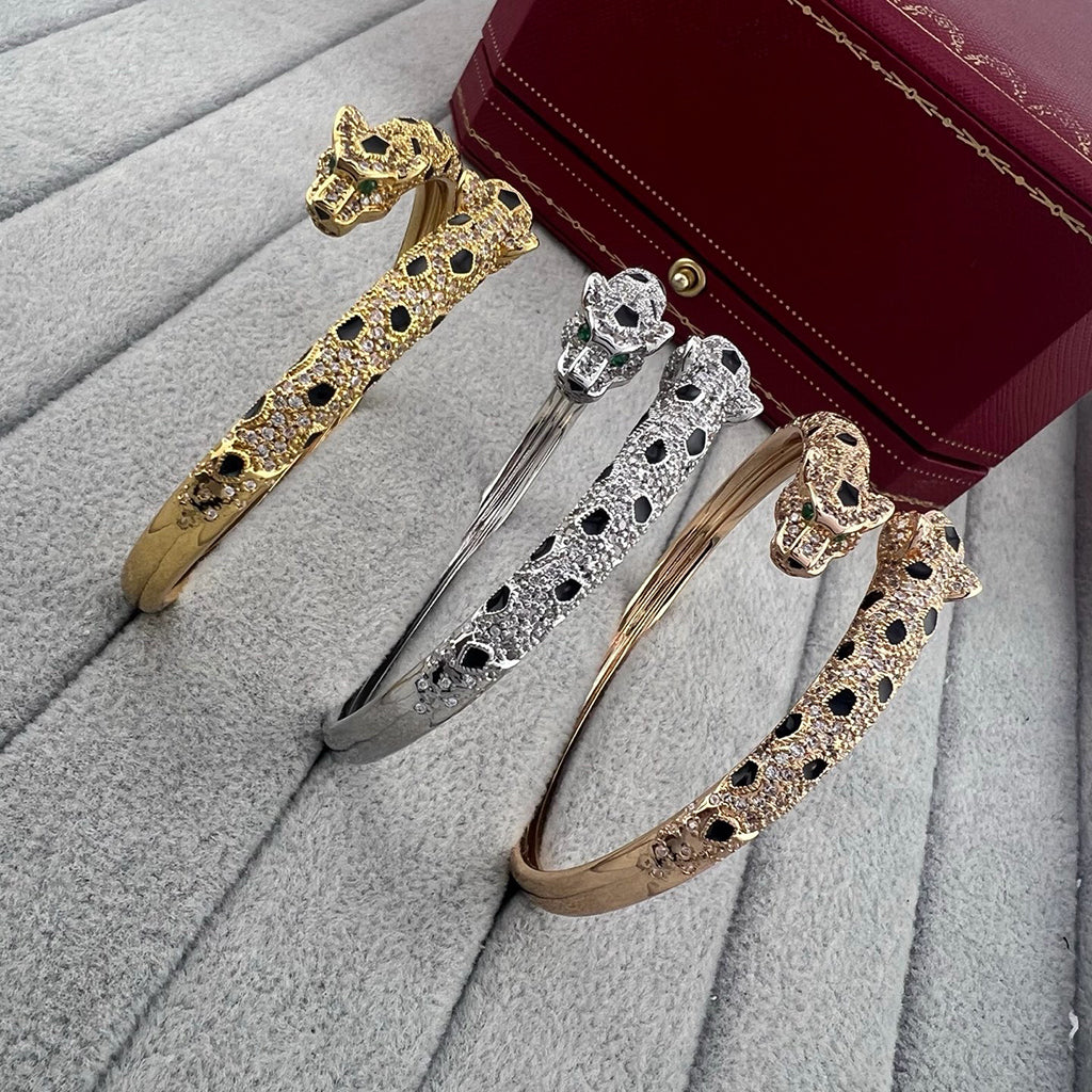 [Lumi Jewelry]PANTHERE DOUBLE HEADED HALF DIAMOND OPEN BRACELET