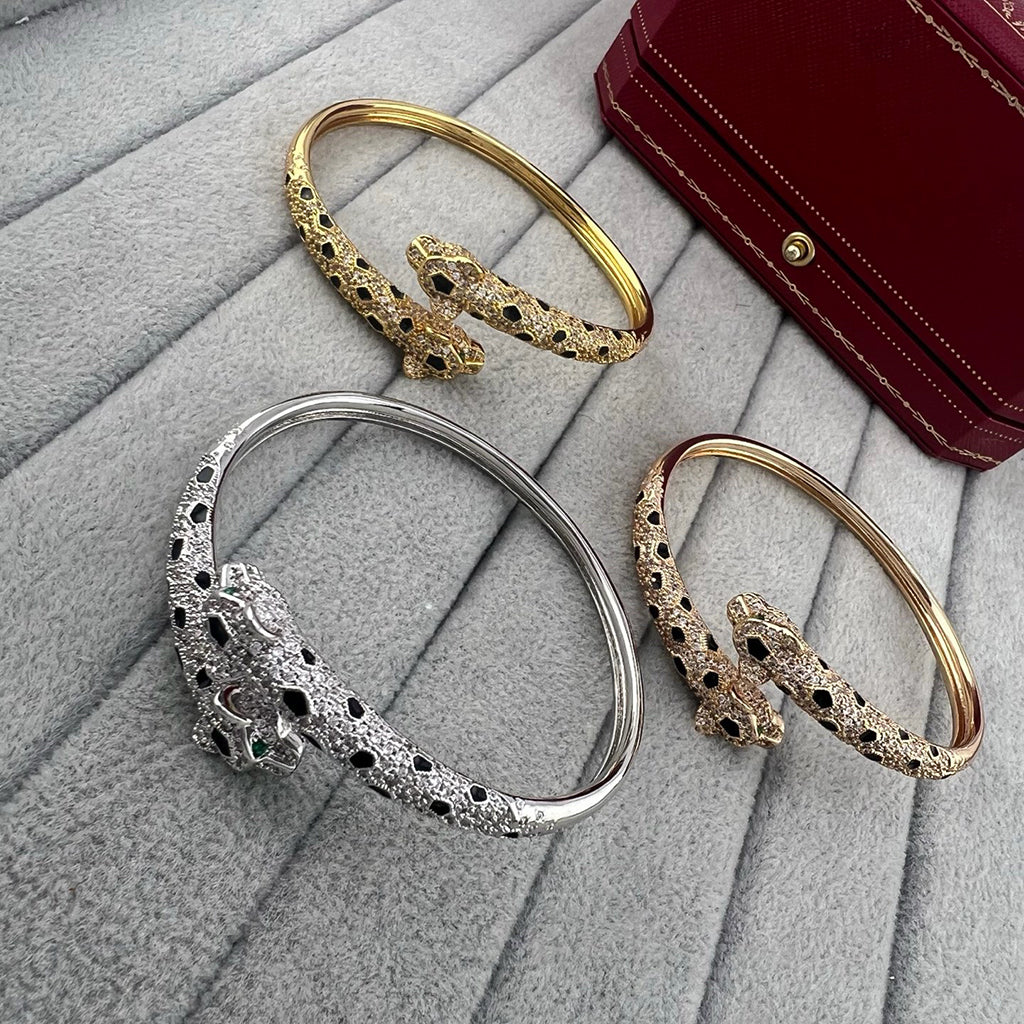 [Lumi Jewelry]PANTHERE DOUBLE HEADED HALF DIAMOND OPEN BRACELET
