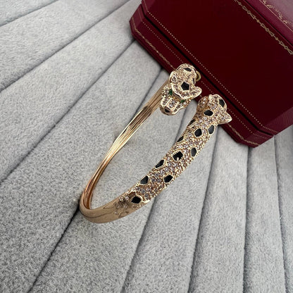 [Lumi Jewelry]PANTHERE DOUBLE HEADED HALF DIAMOND OPEN BRACELET