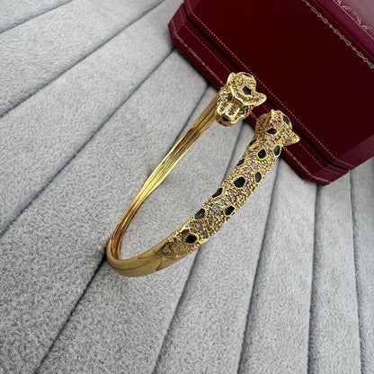 [Lumi Jewelry]PANTHERE DOUBLE HEADED HALF DIAMOND OPEN BRACELET