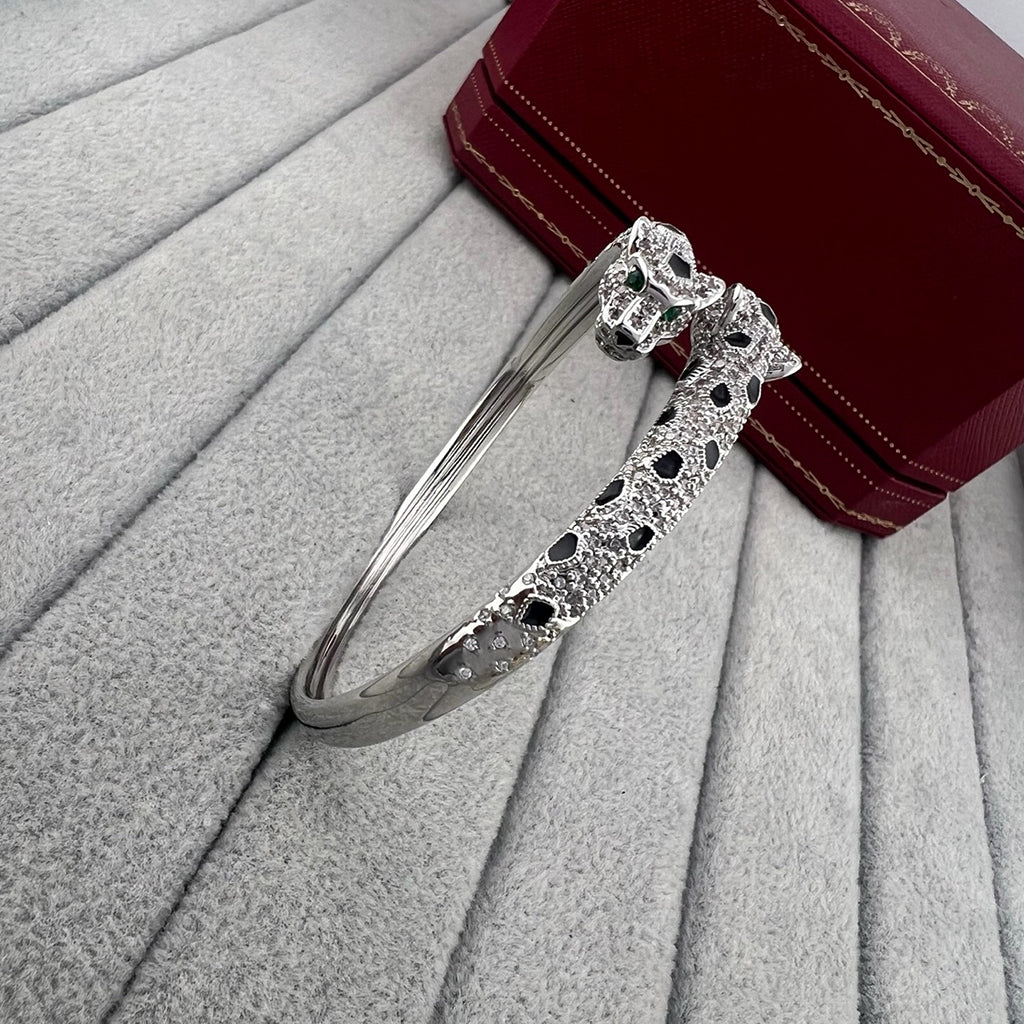 [Lumi Jewelry]PANTHERE DOUBLE HEADED HALF DIAMOND OPEN BRACELET