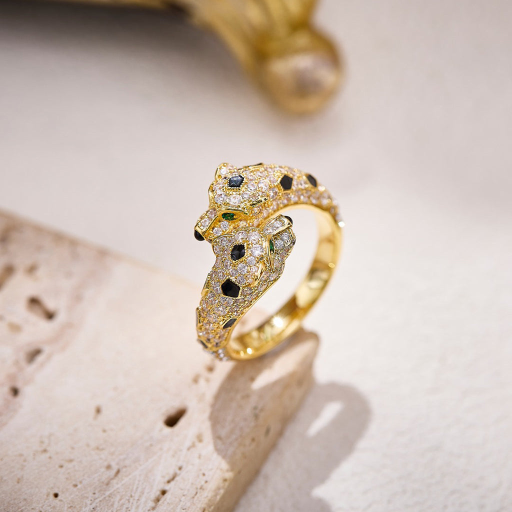 [Lumi Jewelry]PANTHERE DOUBLE HEADED FULL DIAMOND  RING
