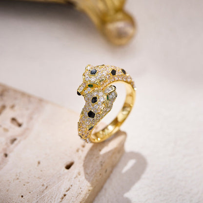 [Lumi Jewelry]PANTHERE DOUBLE HEADED FULL DIAMOND  RING