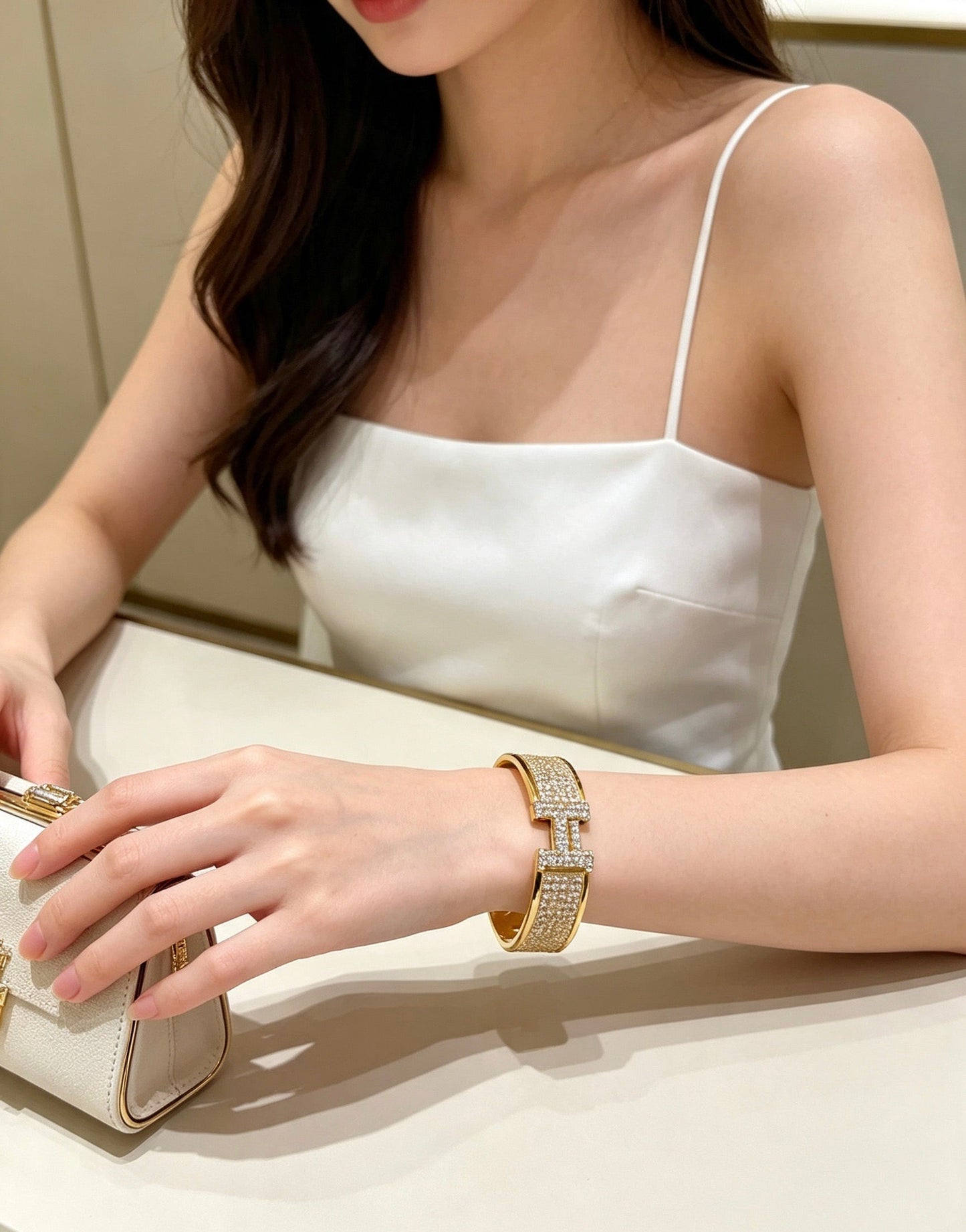[Lumi Jewellery]H Wide-band diamond bracelet