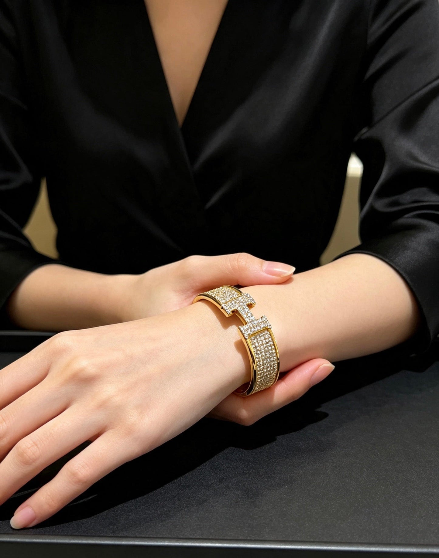 [Lumi Jewellery]H Wide-band diamond bracelet