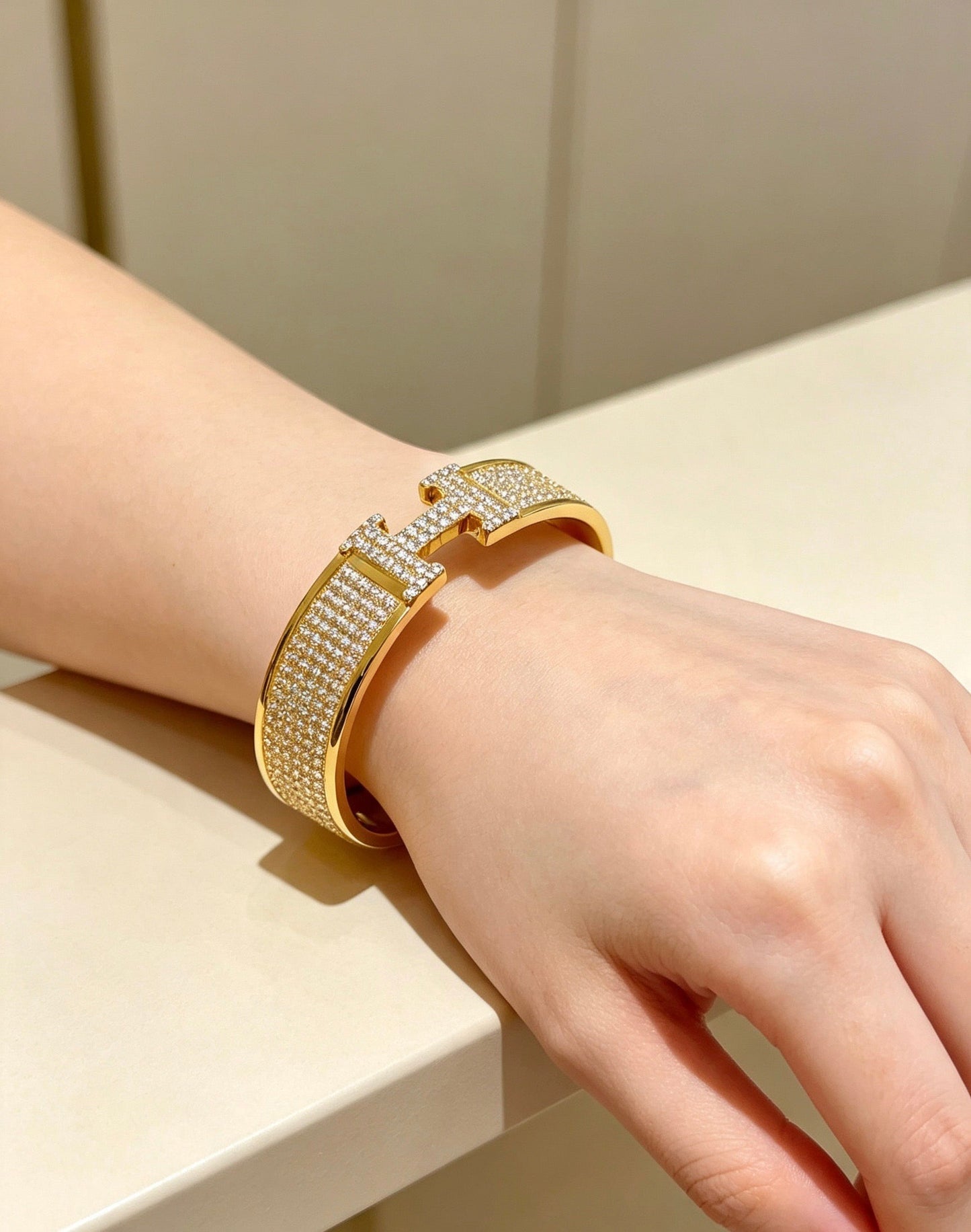 [Lumi Jewellery]H Wide-band diamond bracelet