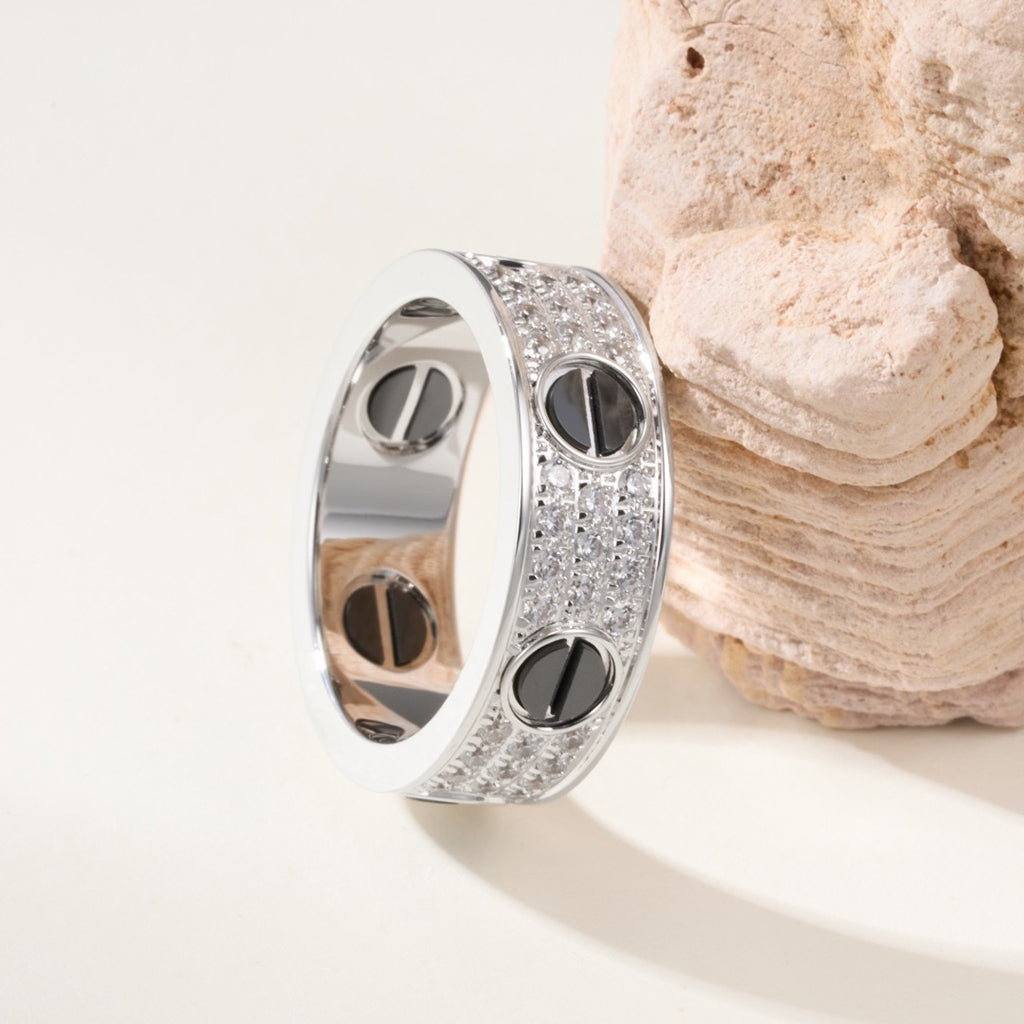 [Lumi Jewelry]LOVE RING 5.5MM DIAMONDS PAVED CERAMIC