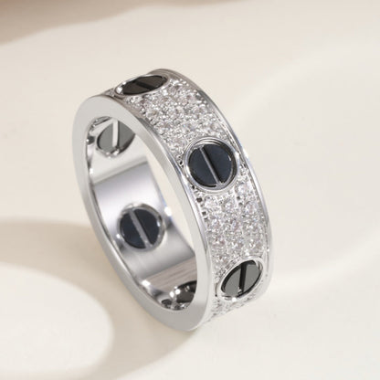 [Lumi Jewelry]LOVE RING 5.5MM DIAMONDS PAVED CERAMIC