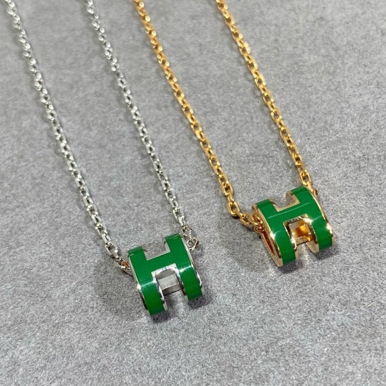 [Lumi Jewelry]POP H GREEN NECKLACE SILVER AND GOLD