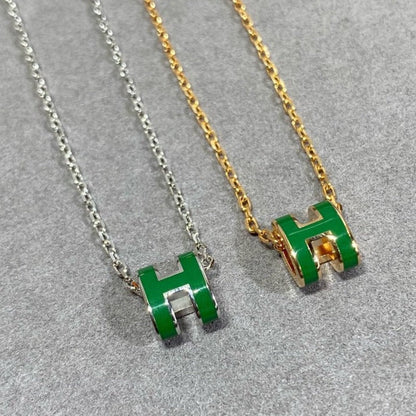 [Lumi Jewelry]POP H GREEN NECKLACE SILVER AND GOLD