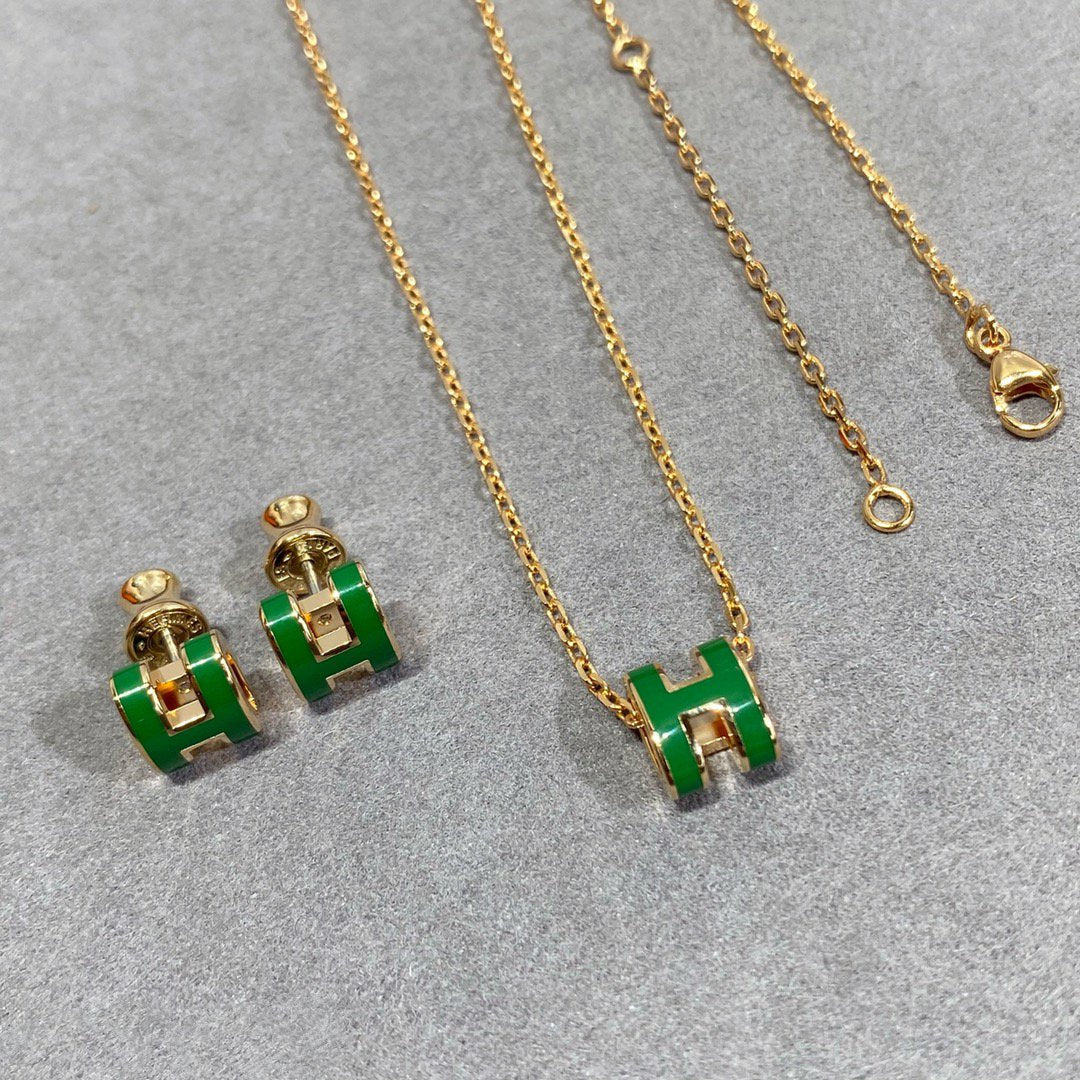 [Lumi Jewelry]POP H GREEN NECKLACE SILVER AND GOLD