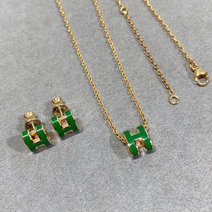 [Lumi Jewelry]POP H GREEN NECKLACE SILVER AND GOLD
