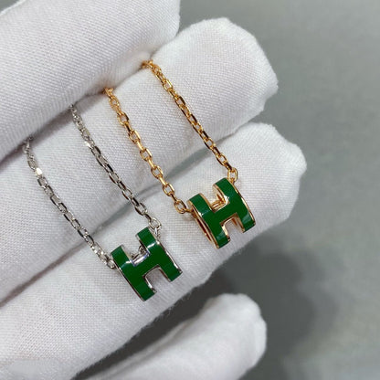 [Lumi Jewelry]POP H GREEN NECKLACE SILVER AND GOLD