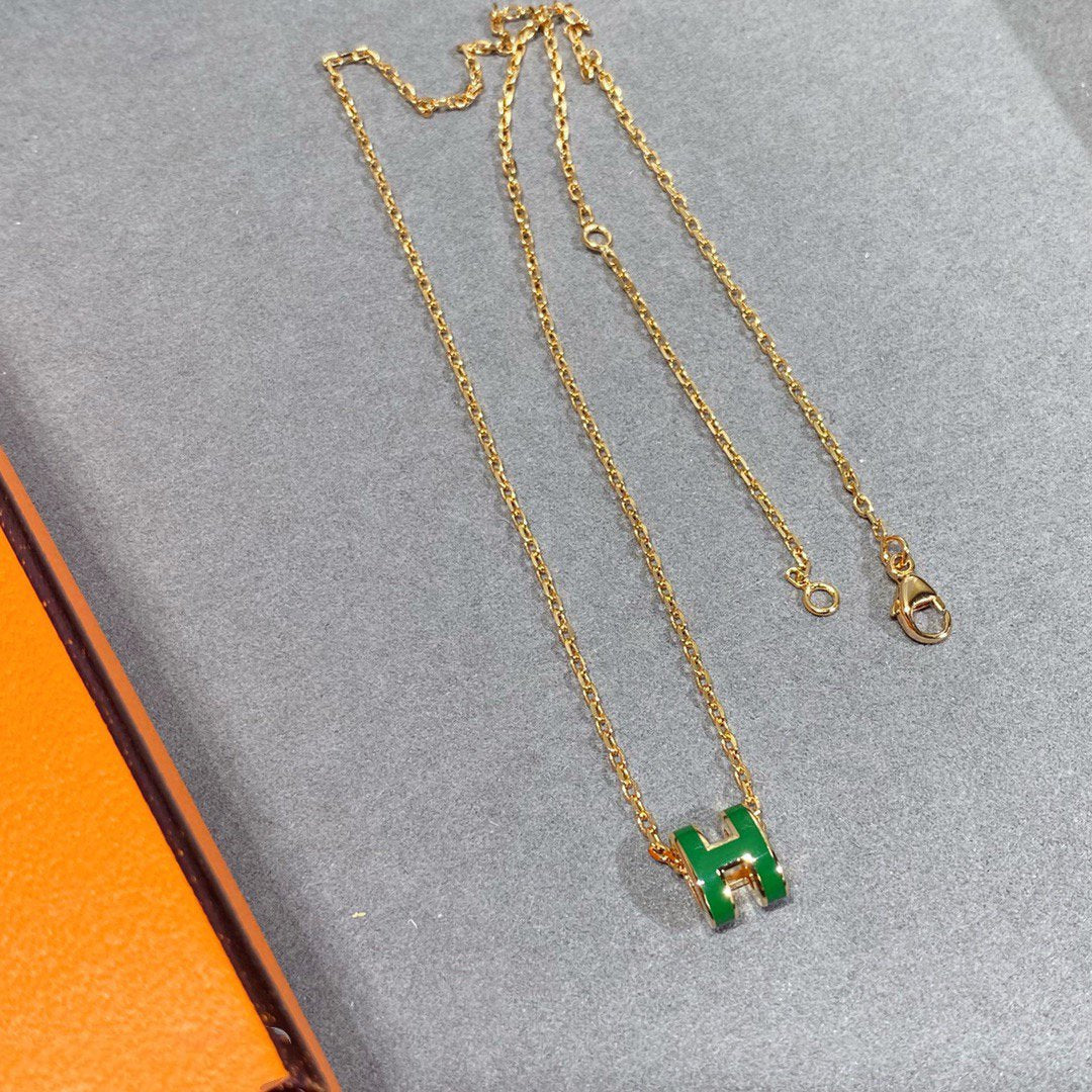 [Lumi Jewelry]POP H GREEN NECKLACE SILVER AND GOLD