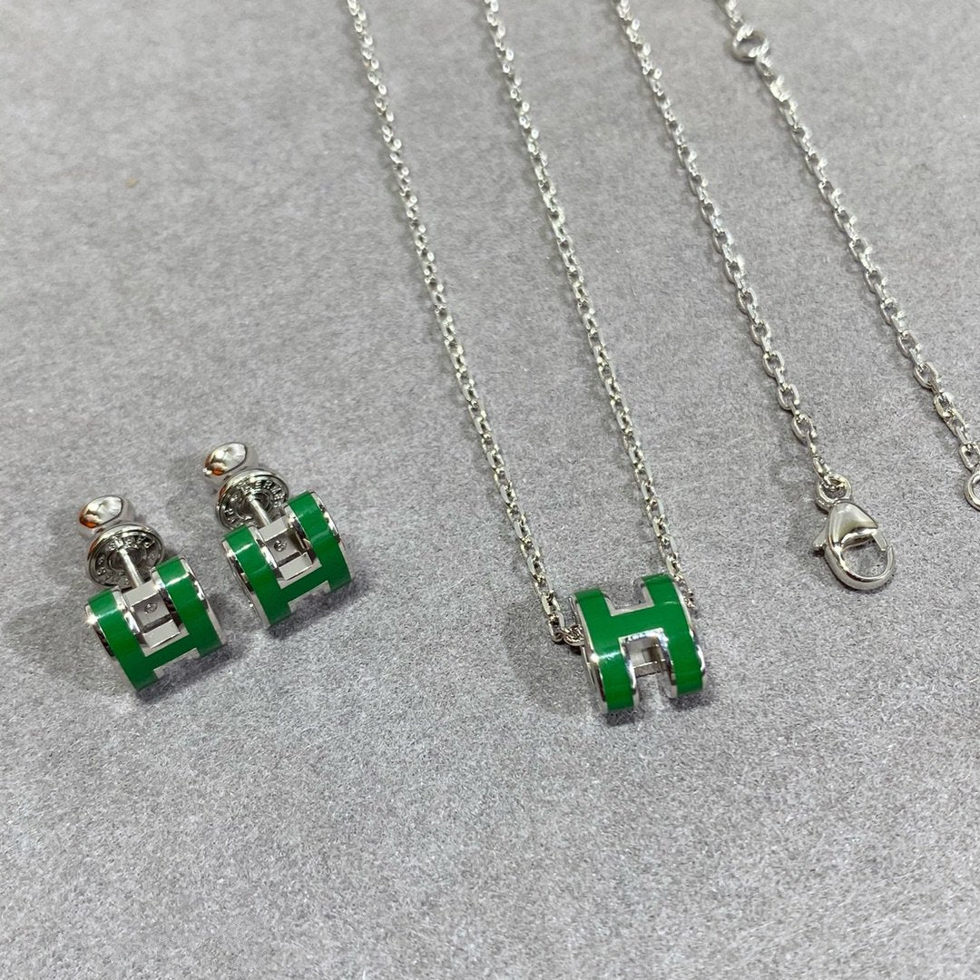 [Lumi Jewelry]POP H GREEN NECKLACE SILVER AND GOLD