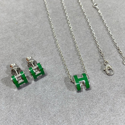 [Lumi Jewelry]POP H GREEN NECKLACE SILVER AND GOLD