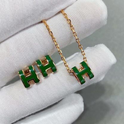 [Lumi Jewelry]POP H GREEN NECKLACE SILVER AND GOLD