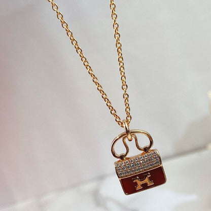 [Lumi Jewelry]CONSTANCE RED PEDANT PINK GOLD NECKLACE