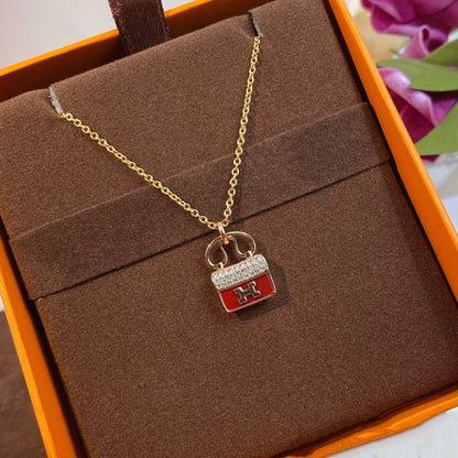 [Lumi Jewelry]CONSTANCE RED PEDANT PINK GOLD NECKLACE