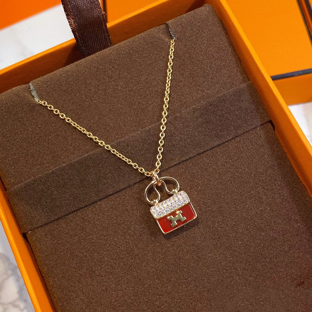[Lumi Jewelry]CONSTANCE RED PEDANT PINK GOLD NECKLACE