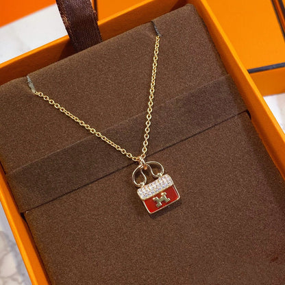 [Lumi Jewelry]CONSTANCE RED PEDANT PINK GOLD NECKLACE