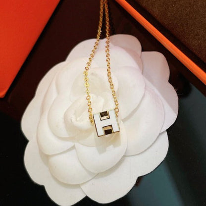 [Lumi Jewelry]H WHITE SQUARE GOLD NECKLACE