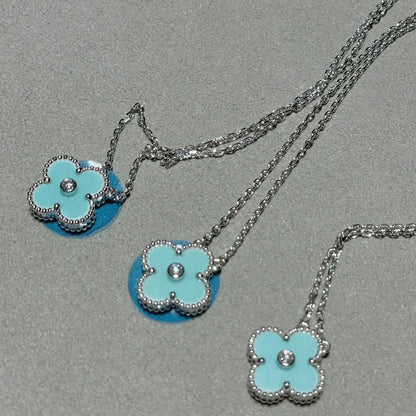 [Lumi Jewelry]CLOVER 1 DIAMOND LIGHT BLUE SILVER NECKLACE