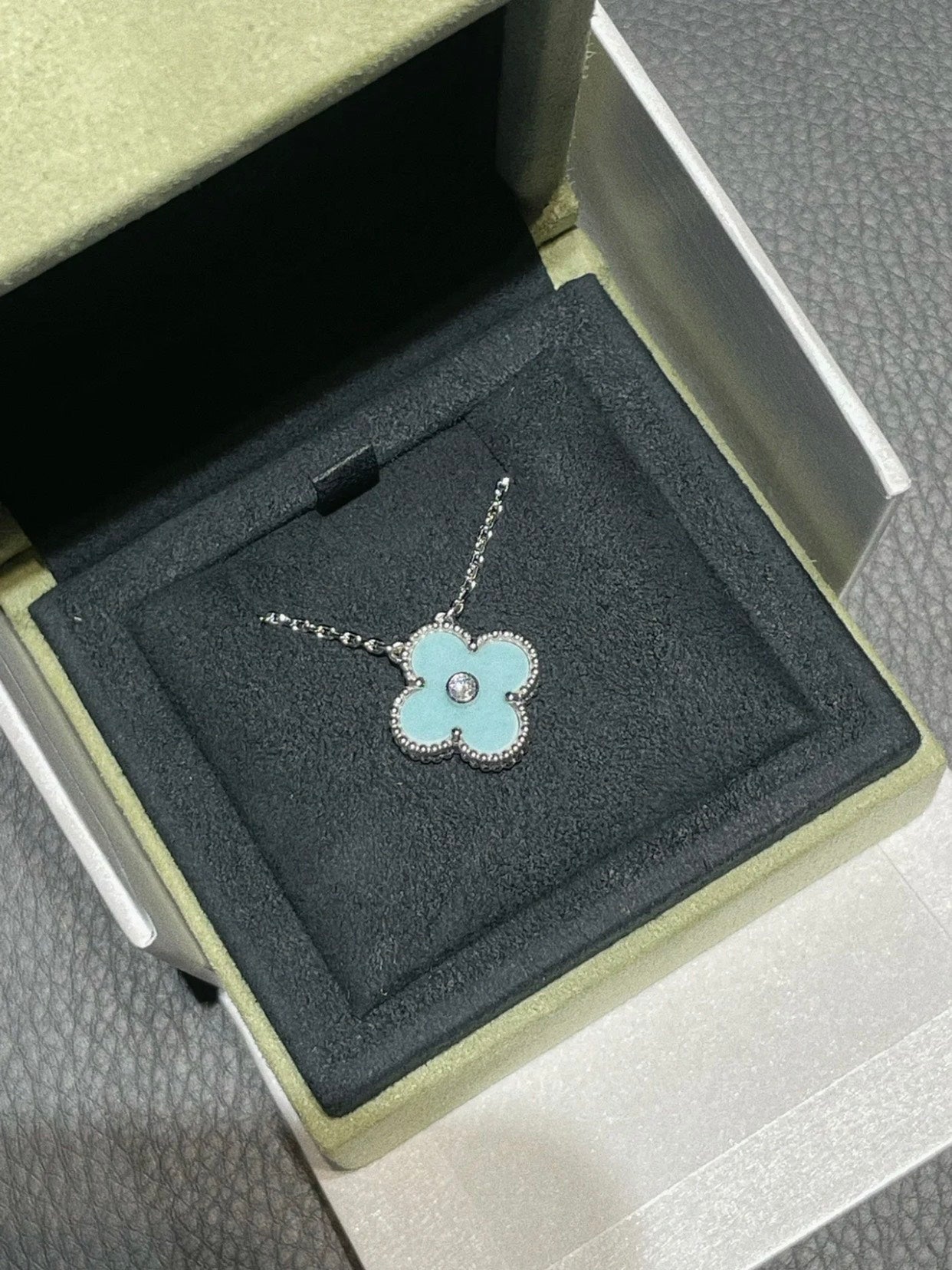 [Lumi Jewelry]CLOVER 1 DIAMOND LIGHT BLUE SILVER NECKLACE