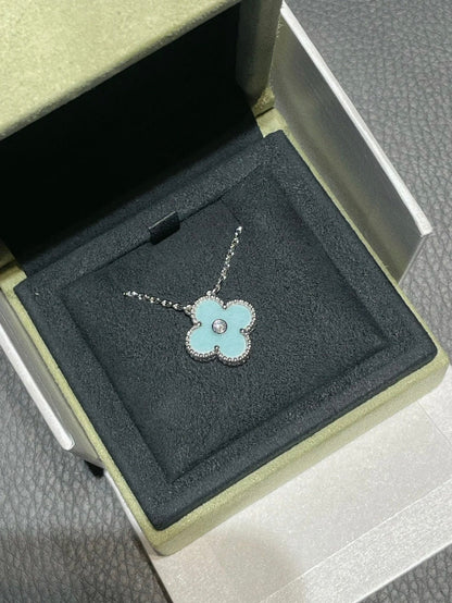 [Lumi Jewelry]CLOVER 1 DIAMOND LIGHT BLUE SILVER NECKLACE