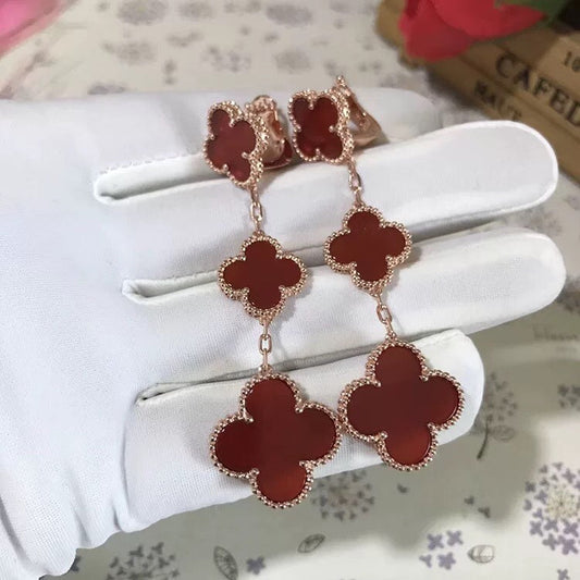 [Lumi Jewelry]CLOVER 3 MOTIF CARNELIAN DROP EARRINGS