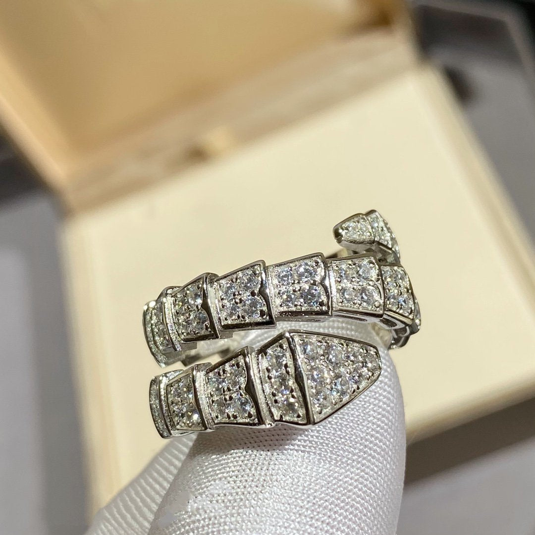 [Lumi Jewelry]SERPENTI DOUBLE RING SILVER DIAMOND PAVED