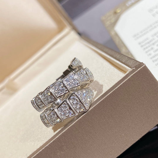 [Lumi Jewelry]SERPENTI DOUBLE RING SILVER DIAMOND PAVED