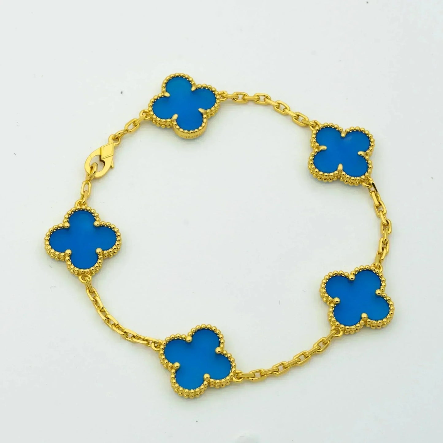 [Lumi Jewelry]CLOVER 5 MOTIFS BLUE AGATE BRACELET