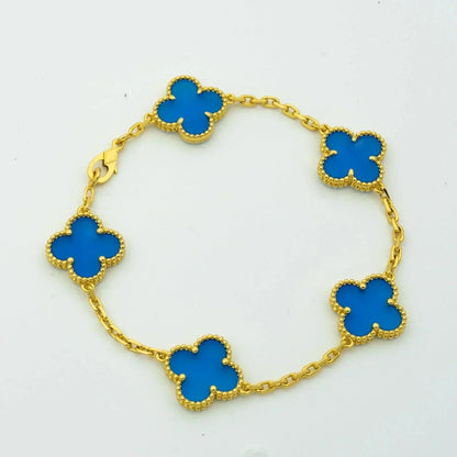 [Lumi Jewelry]CLOVER 5 MOTIFS BLUE AGATE BRACELET