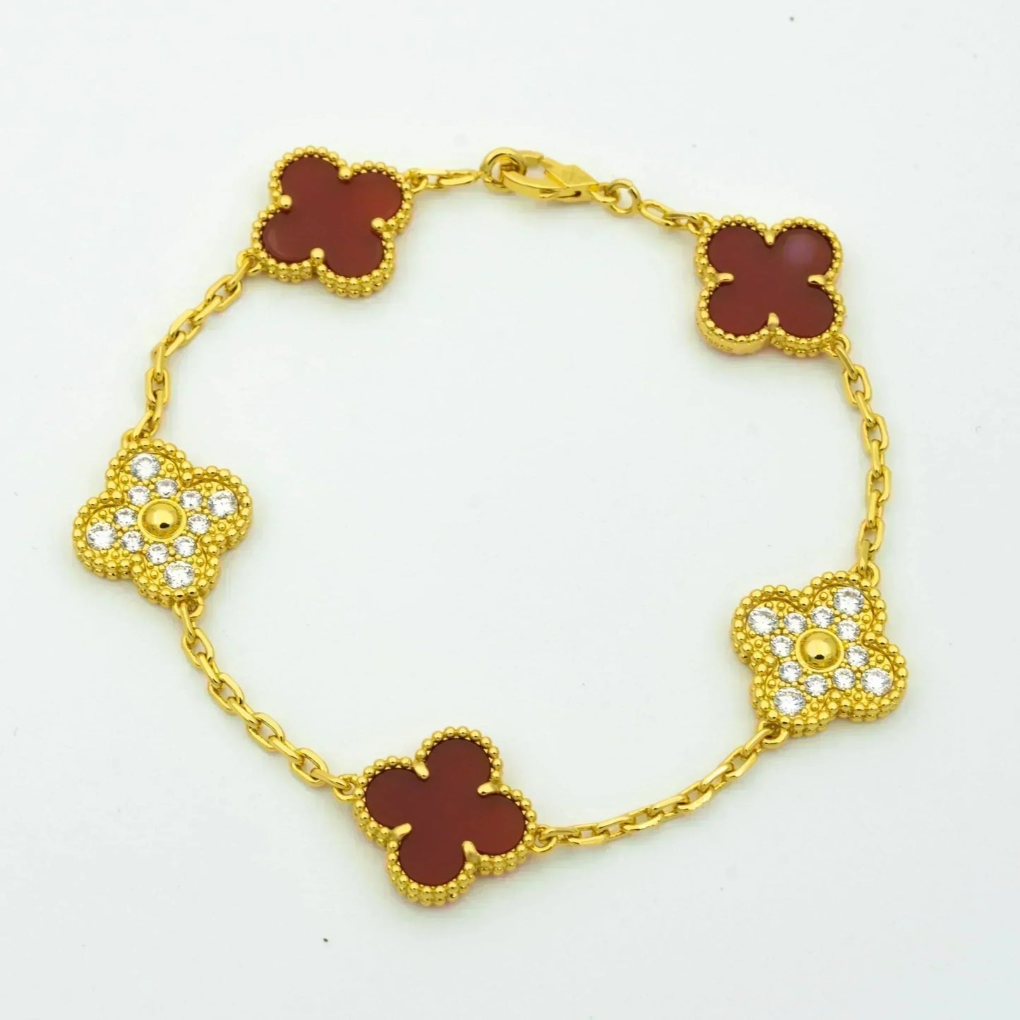 [Lumi Jewelry]CLOVER 5 MOTIFS CARNELIAN DIAMOND BRACELET