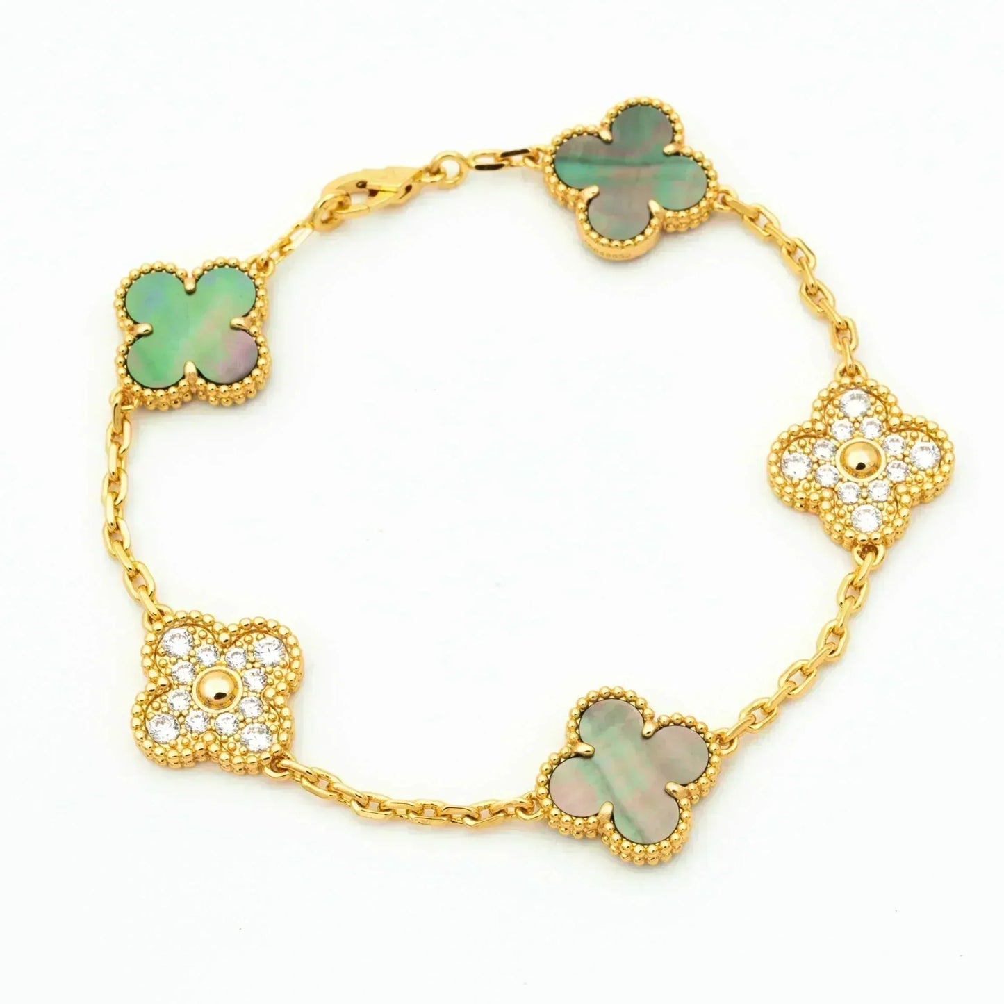 [Lumi Jewelry]CLOVER 5 MOTIF GRAY MOP DIAMOND BRACELET