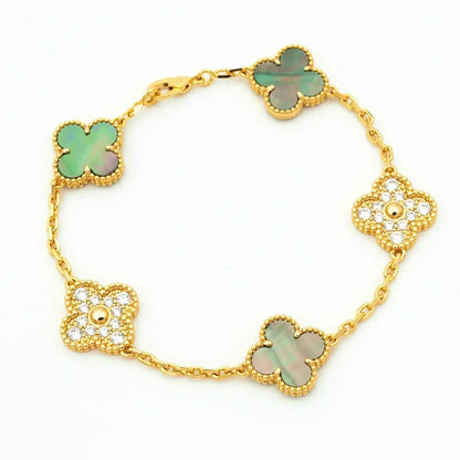 [Lumi Jewelry]CLOVER 5 MOTIF GRAY MOP DIAMOND BRACELET