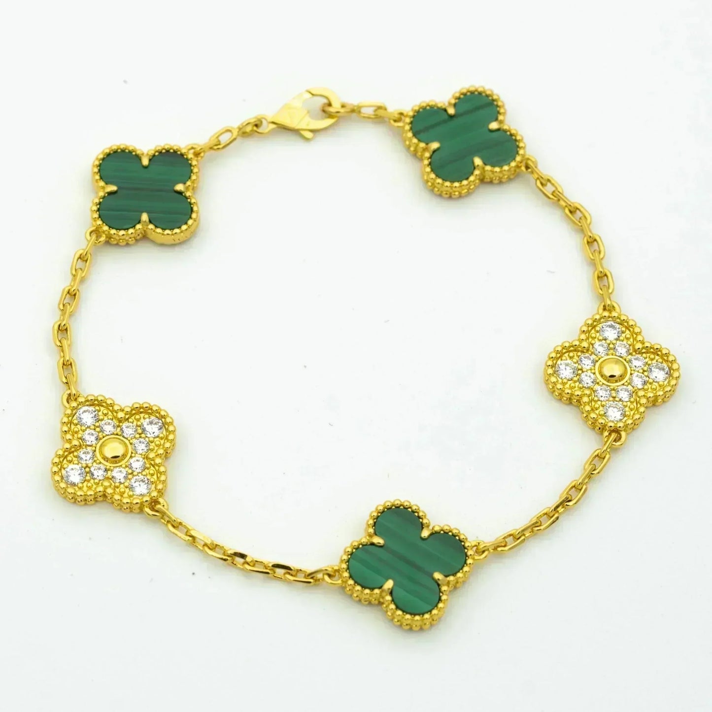[Lumi Jewelry]CLOVER  5 MOTIF MALACHITE DIAMOND BRACELET