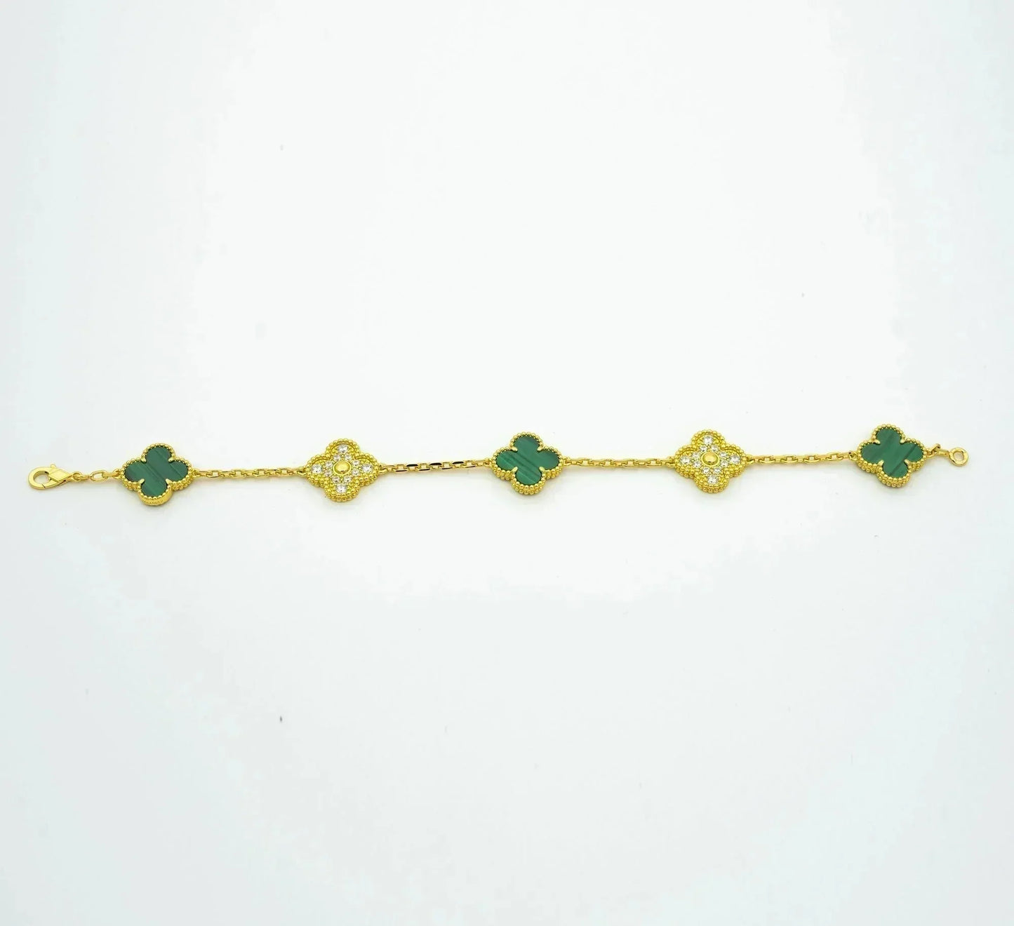 [Lumi Jewelry]CLOVER  5 MOTIF MALACHITE DIAMOND BRACELET