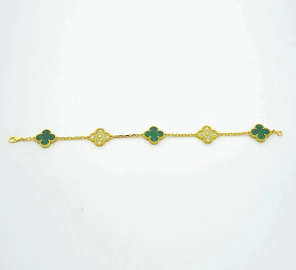 [Lumi Jewelry]CLOVER  5 MOTIF MALACHITE DIAMOND BRACELET