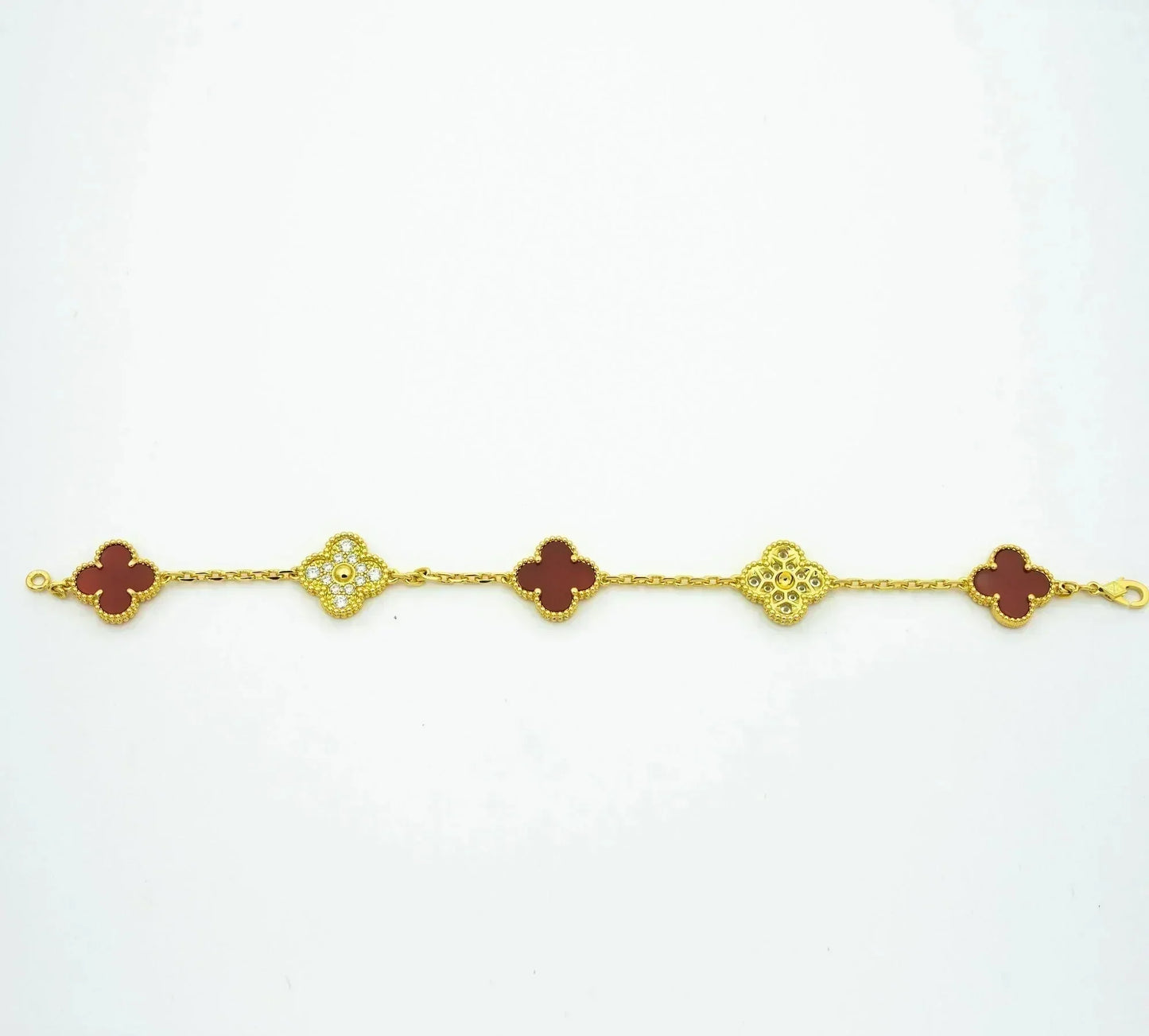 [Lumi Jewelry]CLOVER 5 MOTIFS CARNELIAN DIAMOND BRACELET