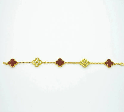 [Lumi Jewelry]CLOVER 5 MOTIFS CARNELIAN DIAMOND BRACELET
